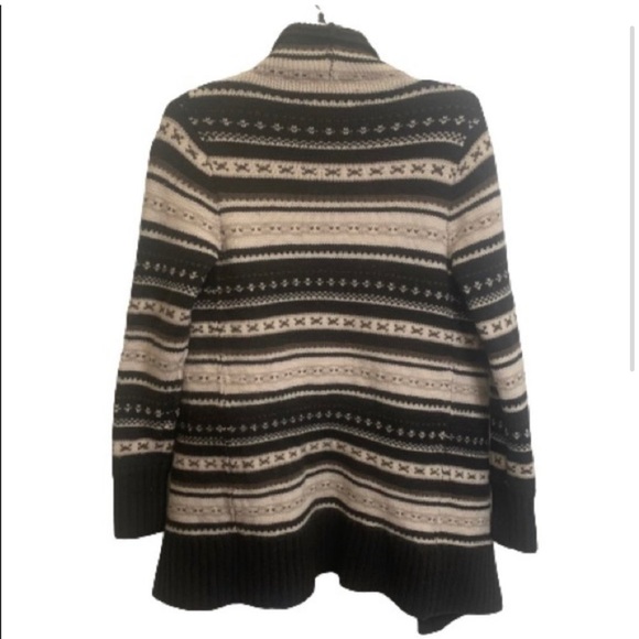Alice + Olivia Wool Fair Isle Tan & Cream Knit Open Front Cardigan - Picture 2 of 8